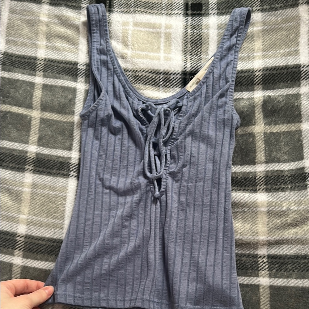 Project Social T Gray Ribbed Tie Front Tank Top